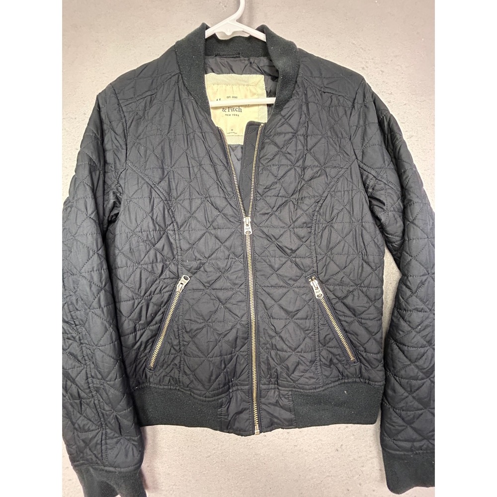 Abercrombie & Fitch Bomber Jacket Polyester Black Medium Womens